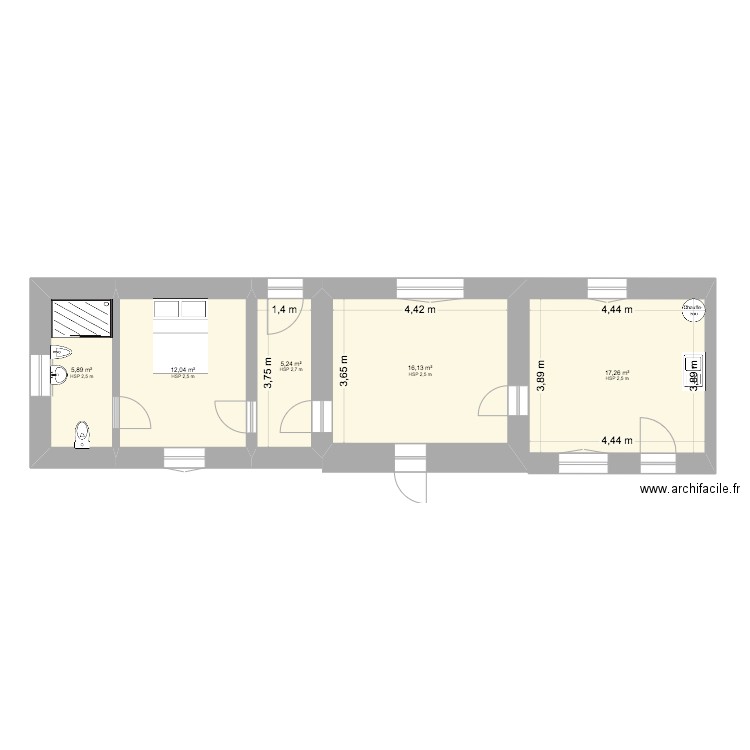 Manu Nimes. Plan de 5 pièces et 57 m2