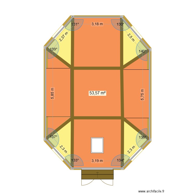 sale. Plan de 1 pièce et 54 m2