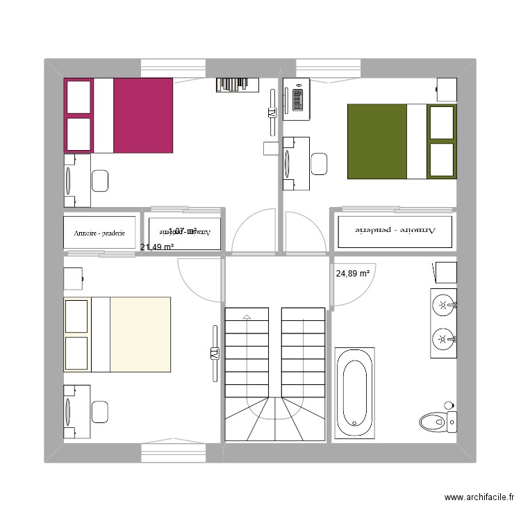 PLAN MAISON ETAGE 2. Plan de 3 pièces et 47 m2