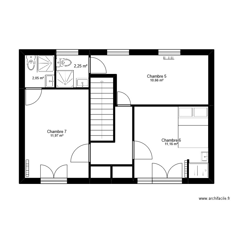 PLAN ETAGE - PLOMBERIE SANITAIRE. Plan de 8 pièces et 45 m2