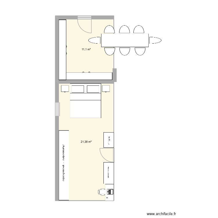 extension. Plan de 2 pièces et 32 m2