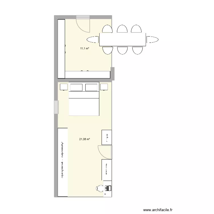 extension. Plan de 2 pièces et 32 m²
