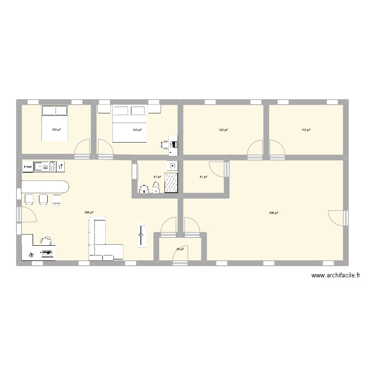 PLAN MAISON. Plan de 9 pièces et 128 m2