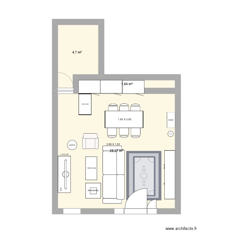 SALON SALLE A MANGER B. Plan de 3 pièces et 35 m2