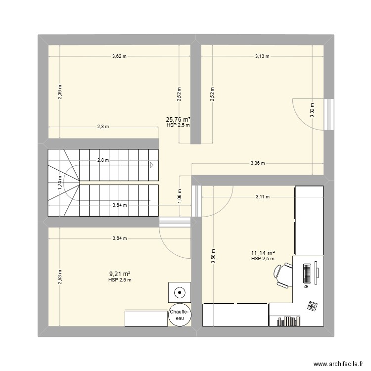 Sous-sol. Plan de 3 pièces et 46 m2
