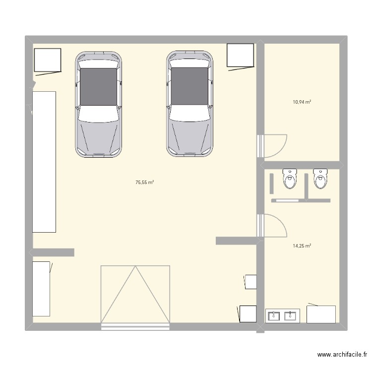 Garage carré. Plan de 3 pièces et 101 m2