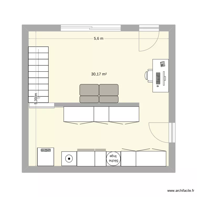 Pi&egrave;ce de derri&egrave;re. Plan de 1  et 30 m²