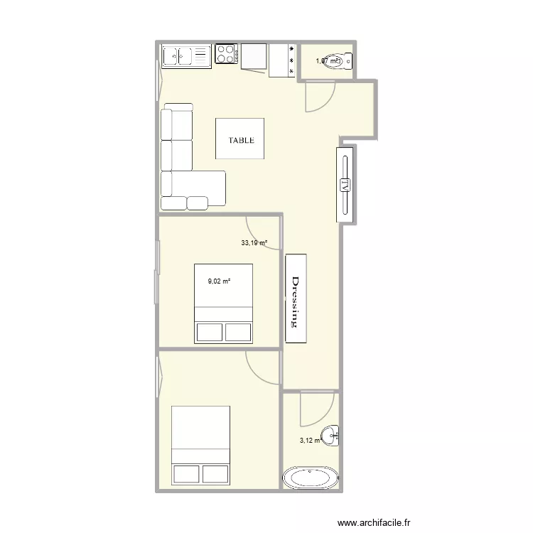 apt apr&egrave;s Travaux 2Chambres. Plan de 4  et 46 m²