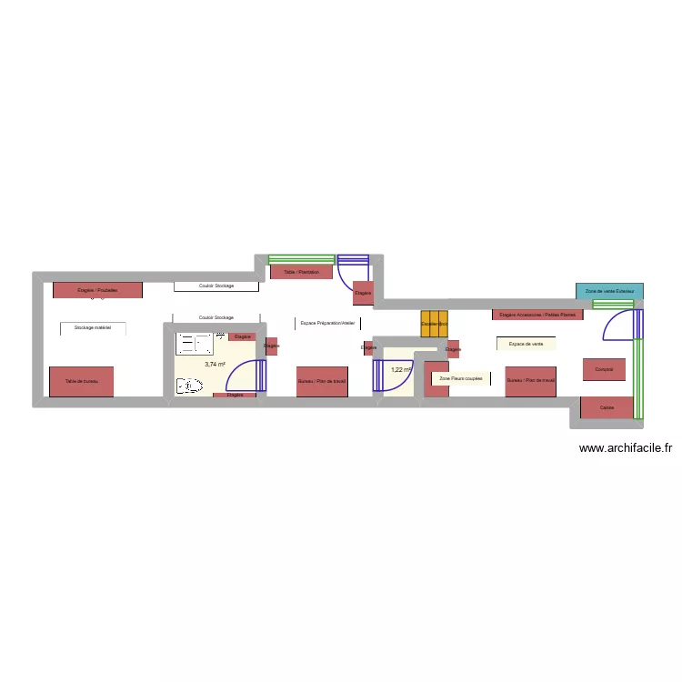 Maison fleurie. Plan de 2  et 5 m²