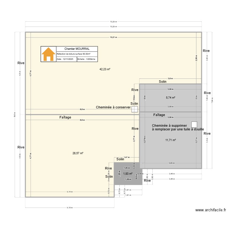 Plan MOURRAL. Plan de 5 pièces et 90 m2
