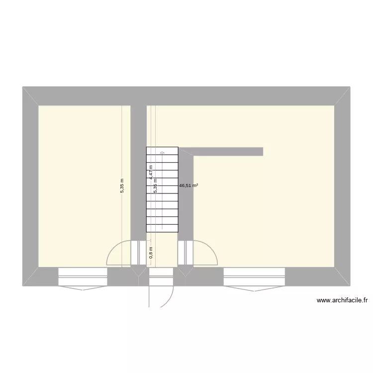 Jacques O rez de chauss&eacute;e. Plan de 1  et 47 m²