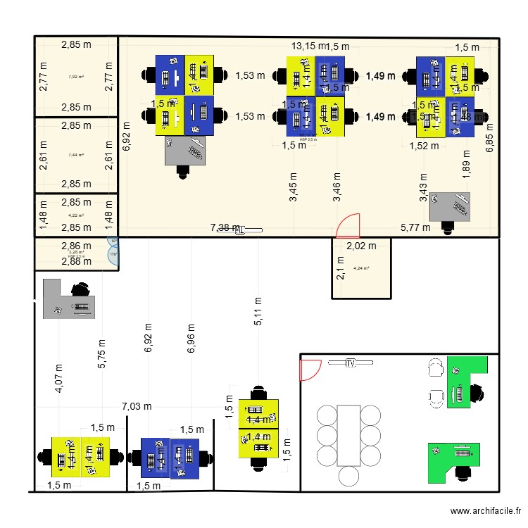 BUREAU. Plan de 6 pièces et 118 m2