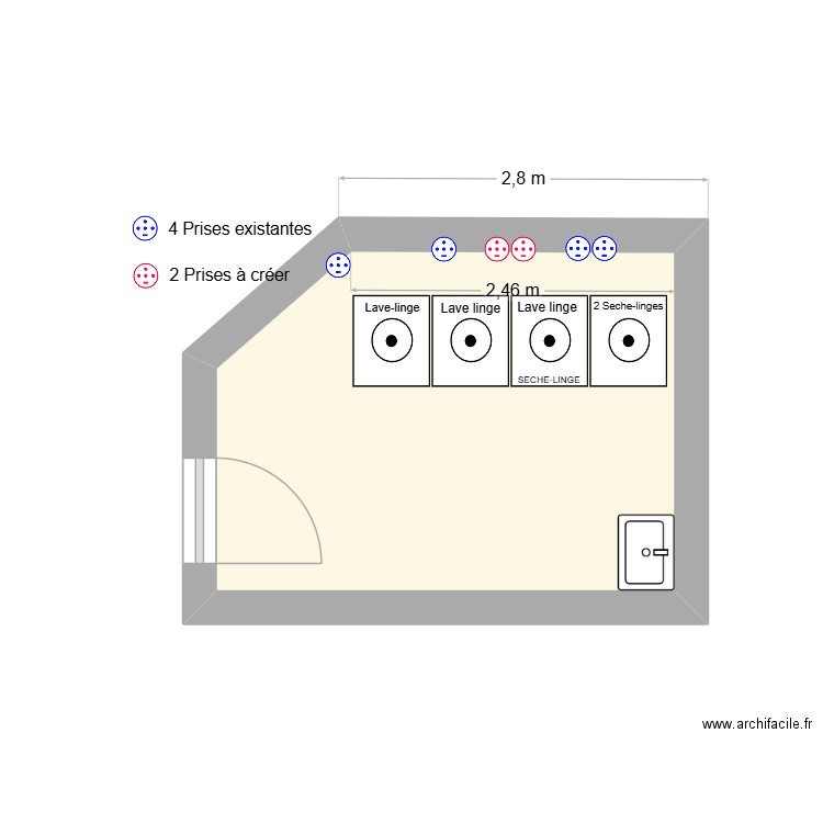 SCHEMA IMPLANTATION LAVERIE FIE. Plan de 1 pièce et 9 m2