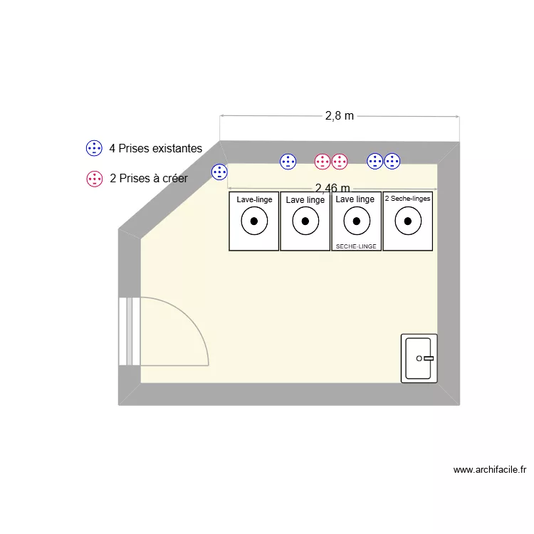 SCHEMA IMPLANTATION LAVERIE FIE. Plan de 1  et 9 m²
