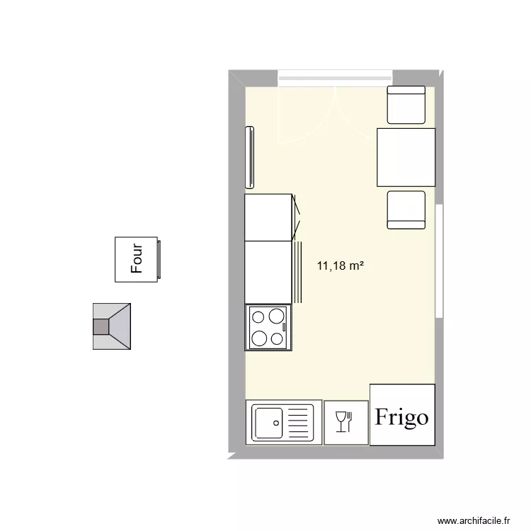 Cuisine 9 CONDAT. Plan de 1  et 11 m²