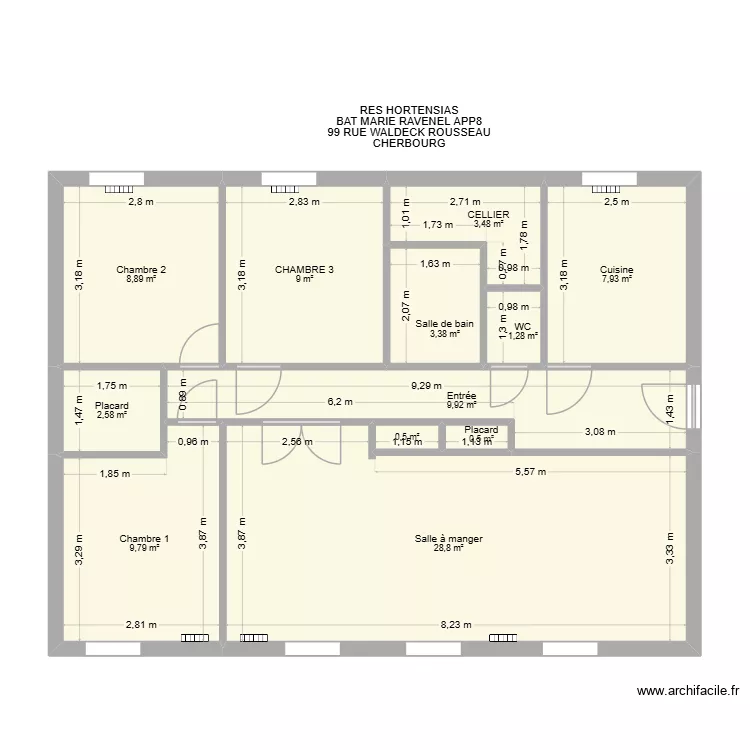 BAT MARIE RAVENEL APP8. Plan de 12  et 86 m²