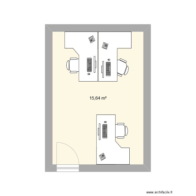 Bureau. Plan de 1 pièce et 16 m2