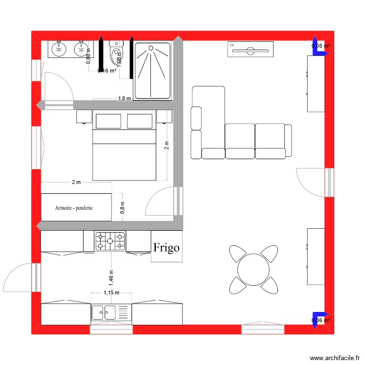 Plan 13 - Appartement 8 x 8 - Am&eacute;nagement. Plan de 