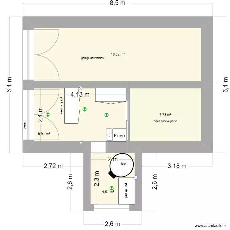 projet vente pizza. Plan de 4 Pièces et 40 m²