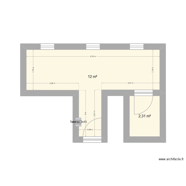 Elec studio. Plan de 2 pièces et 14 m2