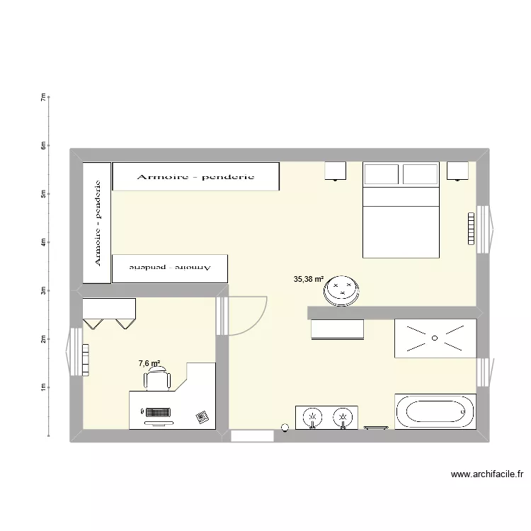 Extension 5m. Plan de 2 et 43 m² Extension 5m. Plan de 2 et 43 m²