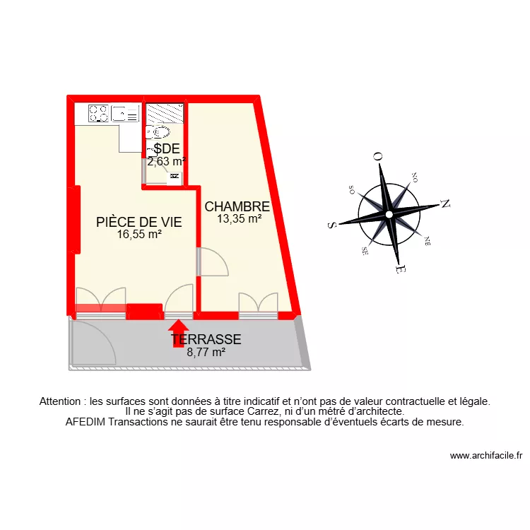 BI 33035. Plan de 6 pièces et 42 m²