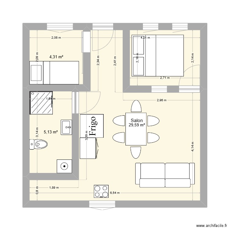 Appart Bayonne. Plan de 3 pièces et 39 m2