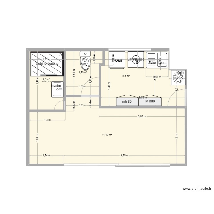 plan cuisine coco. Plan de 4 pièces et 22 m2