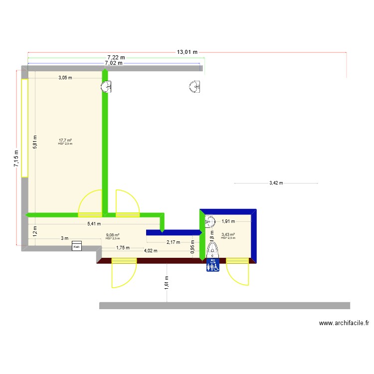PLAN PLANCHER BETON2. Plan de 3 pièces et 30 m2