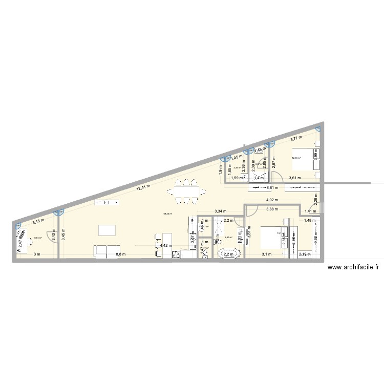 Plateaux IZ R+1 ter. Plan de 9 pièces et 126 m2