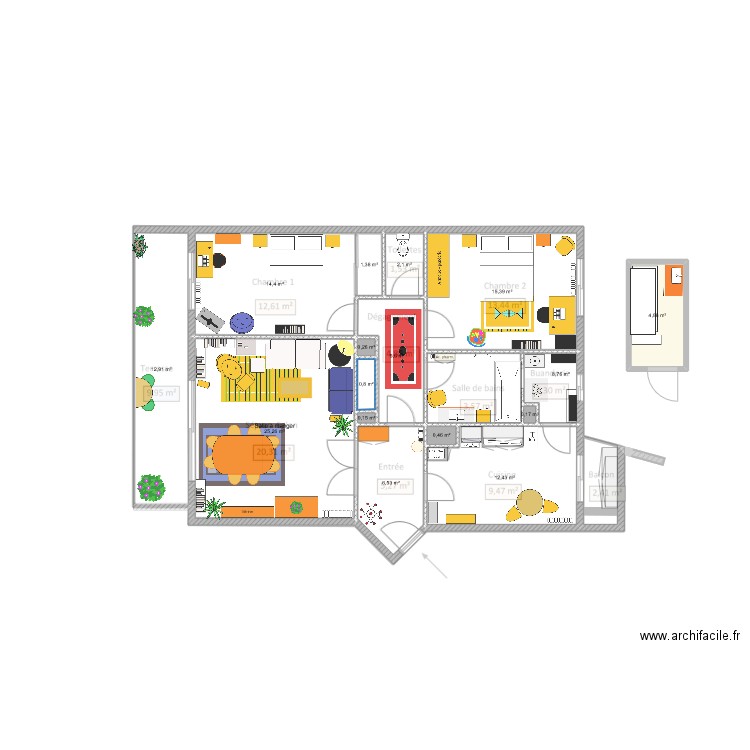 Appart. 28 Coubertin. Plan de 16 pièces et 111 m2