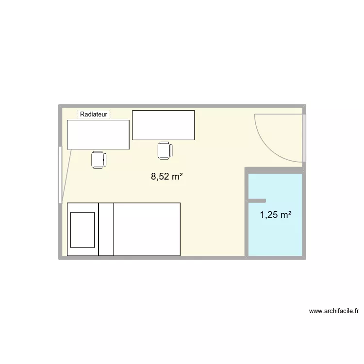 chambre petite. Plan de 2 pièces et 10 m²