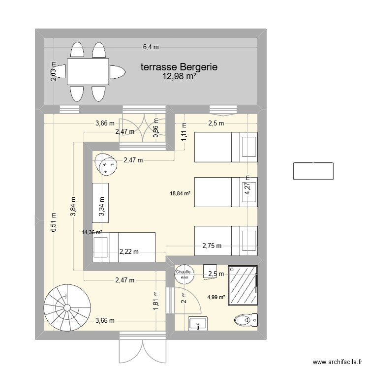 Fleury Maison 1 bergerie rez de chaussée projet 5. Plan de 4 pièces et 51 m2