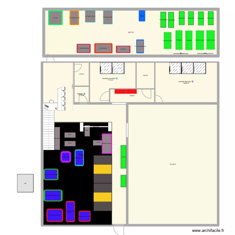 begaar nouvelle  implantation machine VESTIAIRE. Plan de 9 pièces et 411 m²