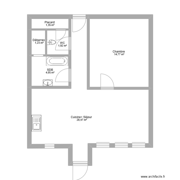 Plan 2025-2339. Plan de 6 pièces et 52 m2