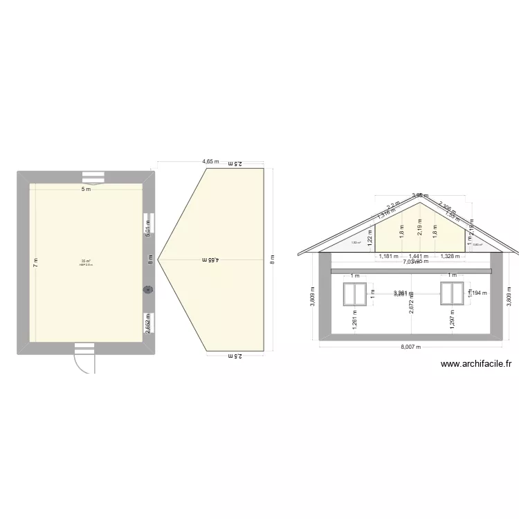 essais coupe1. Plan de 2  et 71 m²