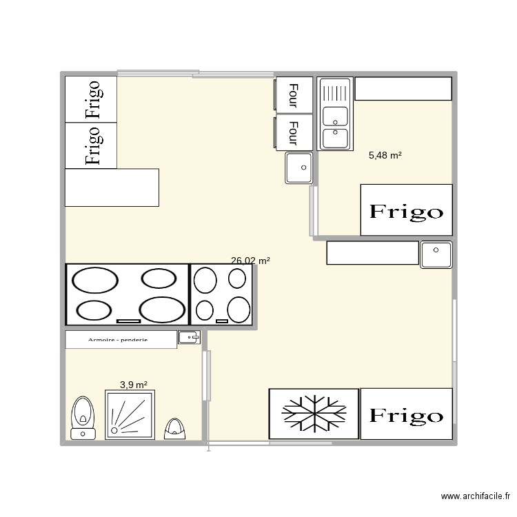 snack ah-ken v2. Plan de 3 pièces et 35 m2