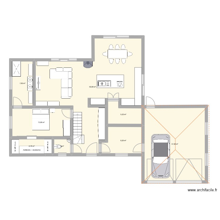 Maison 2. Plan de 8 pièces et 140 m2