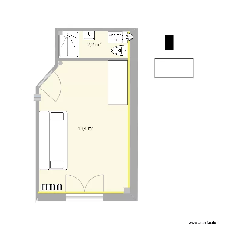 Studio Voltaire V4. Plan de 2  et 16 m²