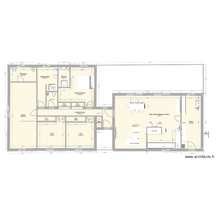 Projet Melanie_Claire. Plan de 16 pièces et 159 m2