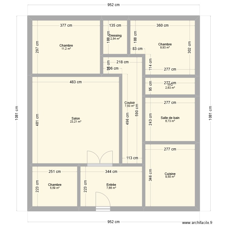 Plan origine Hélène. Plan de 10 pièces et 87 m2