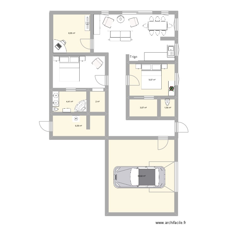 Maison Savoie. Plan de 8 pièces et 66 m2