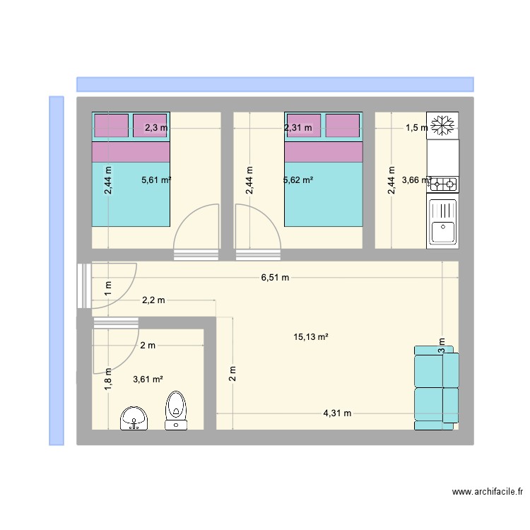 03 kos. Plan de 5 pièces et 34 m2