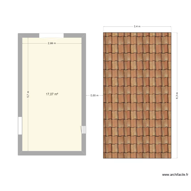 agrandissemnt. Plan de 1 pièce et 17 m²