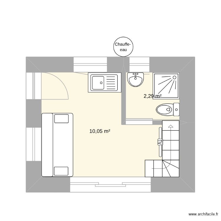 Mazet. Plan de 2 pièces et 12 m2