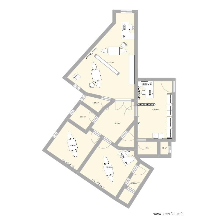 Bureau CHARIF 2. Plan de 10 pièces et 88 m2