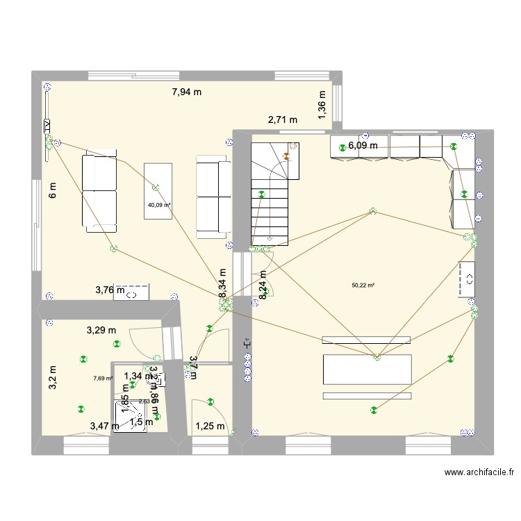 Loyes RDC Cuisine. Plan de 4 pièces et 104 m2