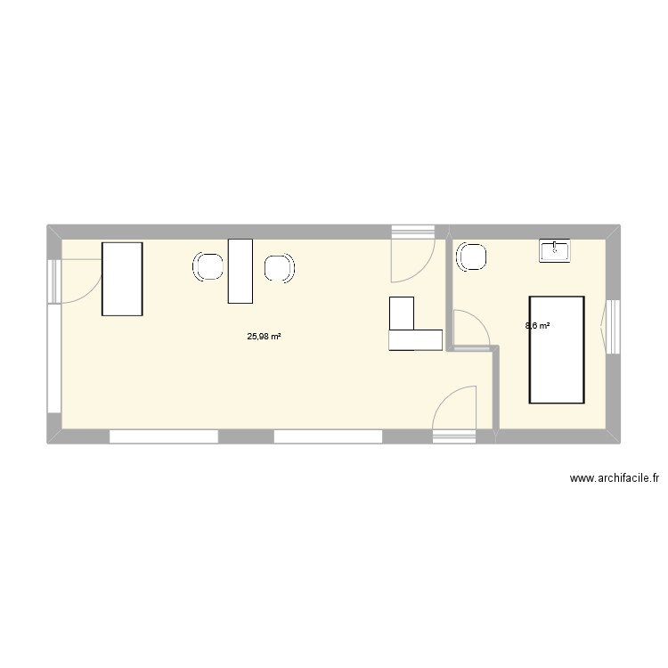 STUDIO ONGLES ET BEAUTE. Plan de 2 pièces et 35 m2