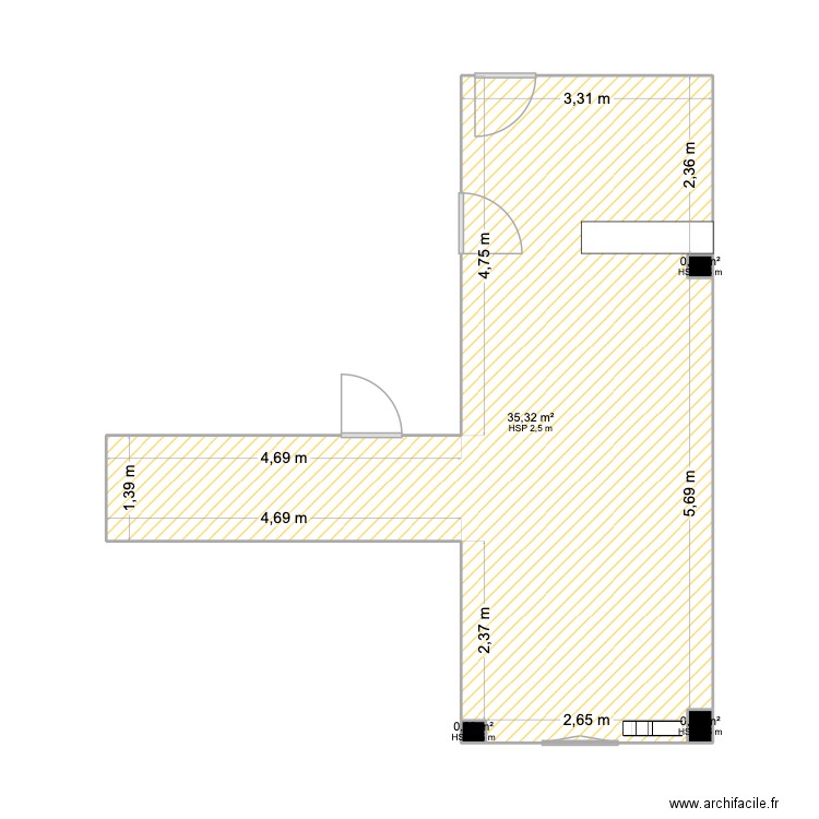Salon,. Plan de 4 pièces et 36 m2