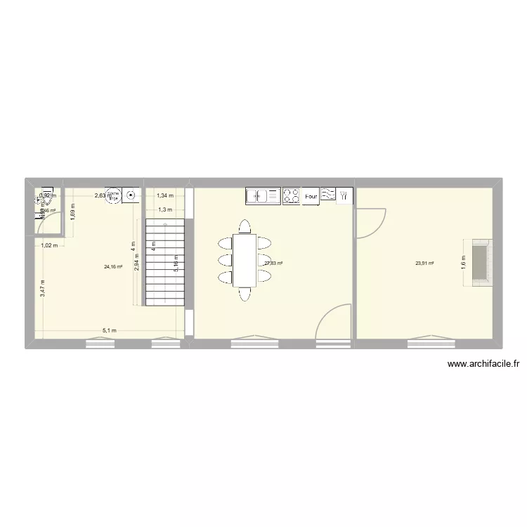 rdc 25 che. Plan de 4  et 77 m²